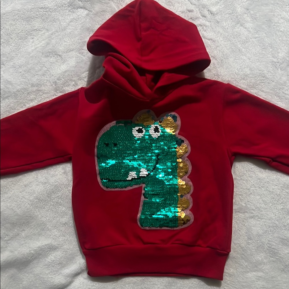 Red Dinosaur Sequin Hoodie for Kids